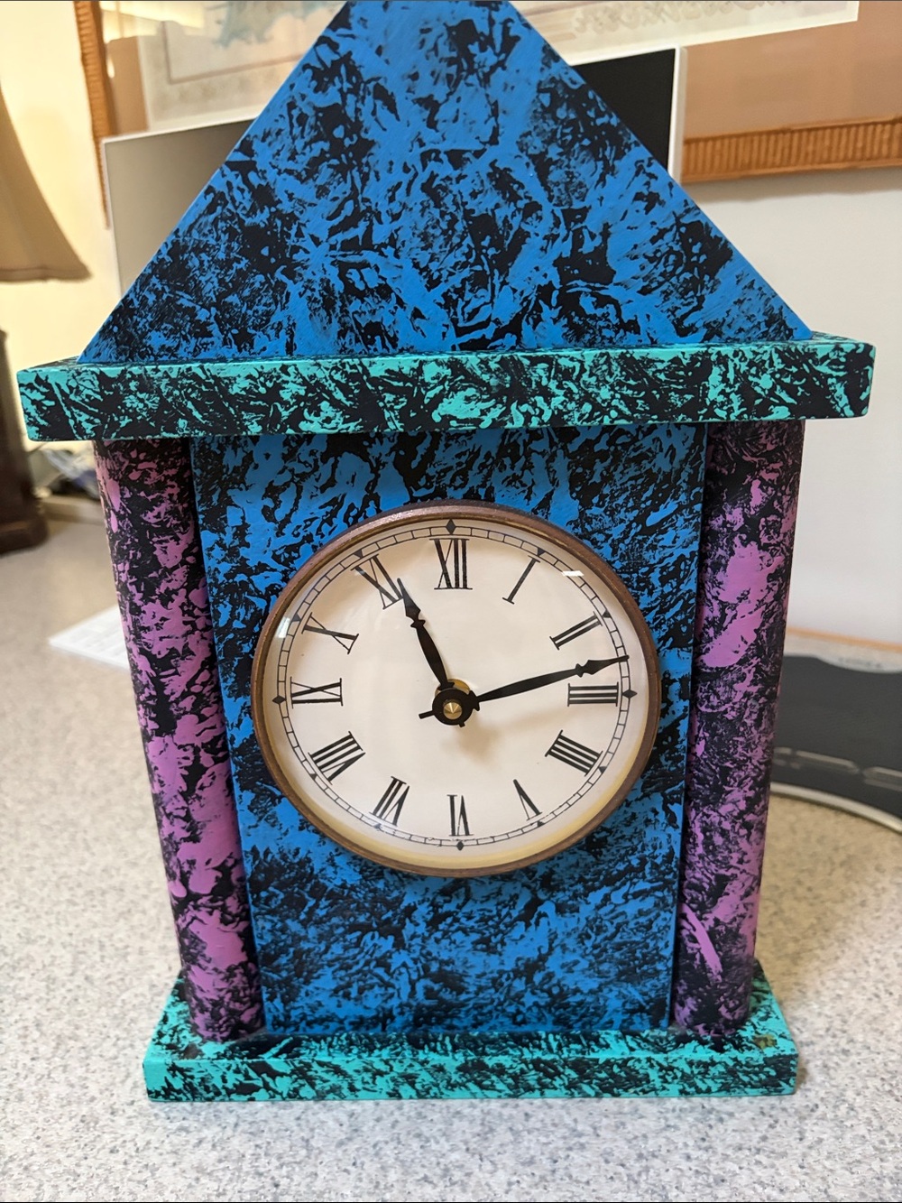 Multicolor Marble Effect Mantel Clock - Blue, Teal & Purple